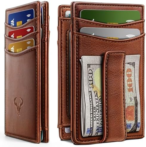 BULLIANT Magnetic Slim Leather Pocket Wallet Money Clip For Men