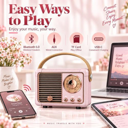 Dosmix Retro Bluetooth Speaker, Vintage Mini Decor Gift for Women Girl