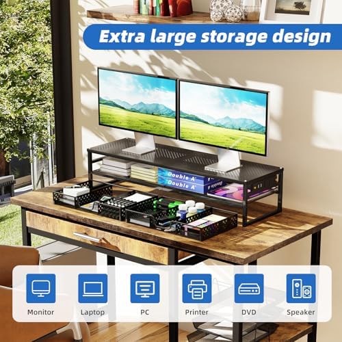Simple Trending 2-Tier Metal Dual Monitor Stand with USB & 2 Drawers