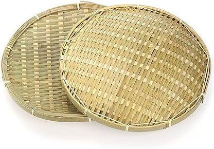 ZENFUN 4 Packs Bamboo Basket Tray, 12 In Round Hand Weave Bread