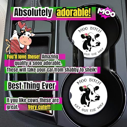 Cow Car Coasters for Cup Holders - 2 Pack Cute Cow Print Car