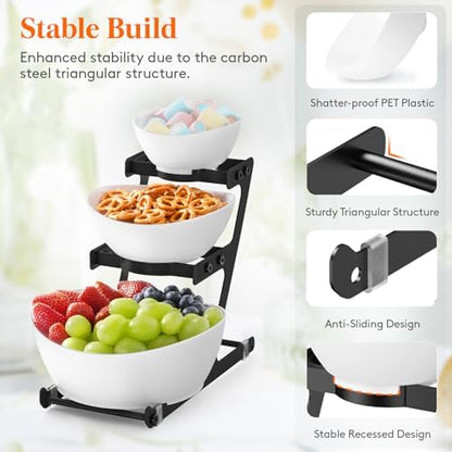 Lifewit 3 Tier Plastic Serving Bowls for Party, Chip and Dip Serving