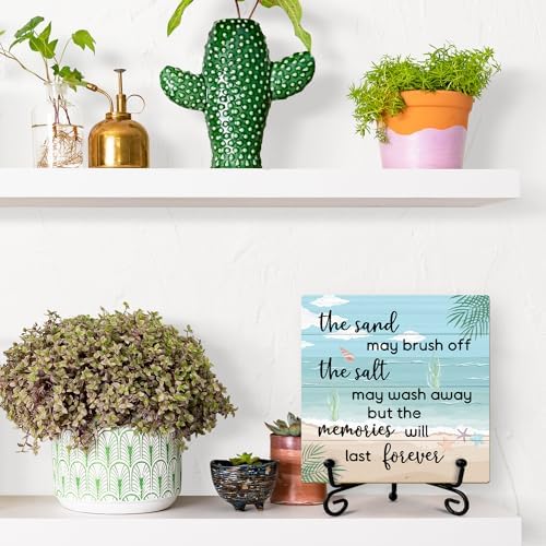 Beach Wooden Sign Desk Decor Wood Plaque with Support Stand, Coastal