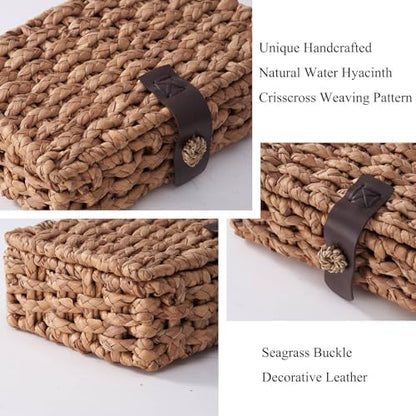 Decorative Box with Lid, Wicker Storage Basket, Water Hyacinth Woven