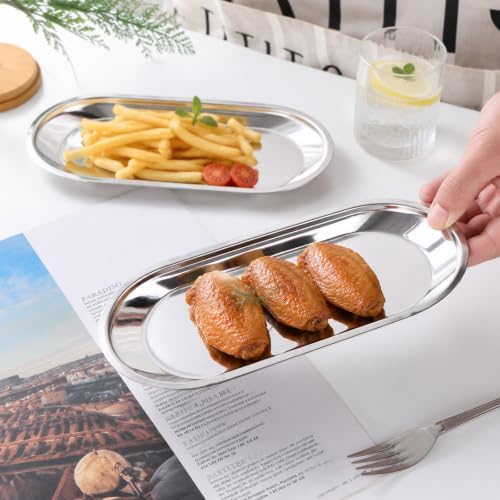 Silver Tray 2 Pack Stainless Steel Decorative Tray 7 in Vanity Tray