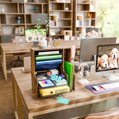 Simple Trending 7- Tier Desk File Organizer, Paper Organizer, Rustic
