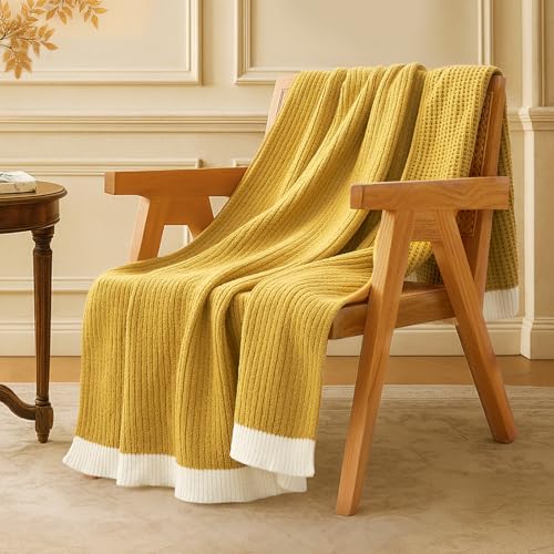 Amélie Home Chenille Throw Blanket, Soft Cozy Waffle Throw for Couch &