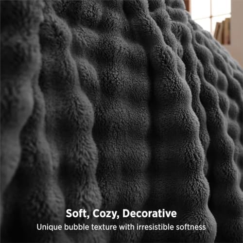 Bedsure Cloud Bubble Soft Throw Blanket for Couch, Dark Grey, 50"×60"