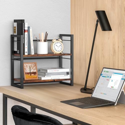 Office Desk Shelf Organizer, Wood Desktop Bookshelf Supplies Storage