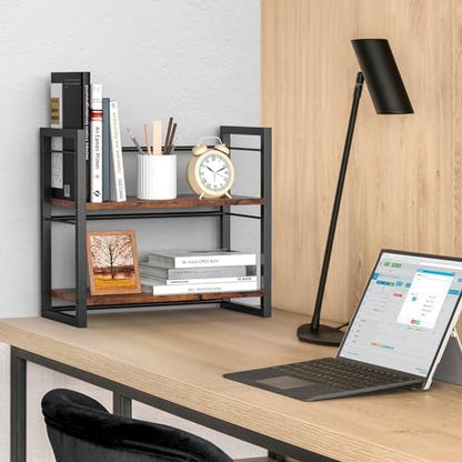 Office Desk Shelf Organizer, Wood Desktop Bookshelf Supplies Storage