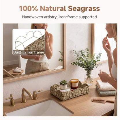 StorageWorks Small Wicker Scalloped Trays, Natural Seagrass Serving
