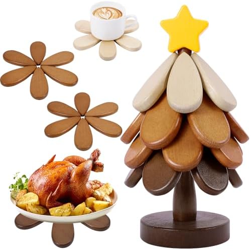 Wooden Tree Trivets for Hot Dishes,Christmas Tree Shape Coaster Set of