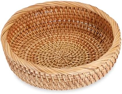 Small Keys Basket for Entryway Table 7.9" Rattan Key Bowl Round Wicker
