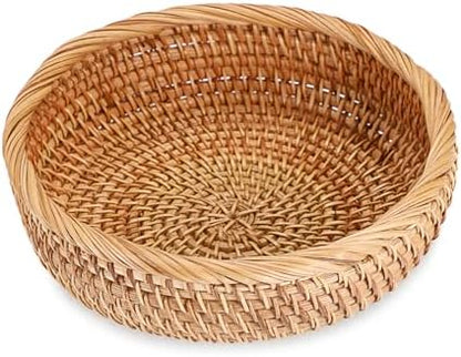 Small Keys Basket for Entryway Table 7.9" Rattan Key Bowl Round Wicker