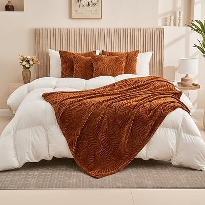 SOCHOW Super Soft Flannel Fall Throw Blanket, 50 x 60 Inches, Caramel