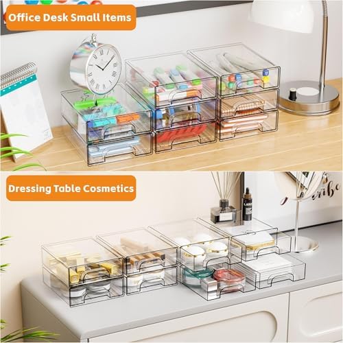 Yieach 2.2'' Tall Acrylic Clear Stackable Storage Drawer Organizer,8