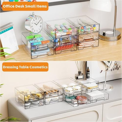 Yieach 2.2'' Tall Acrylic Clear Stackable Storage Drawer Organizer,8