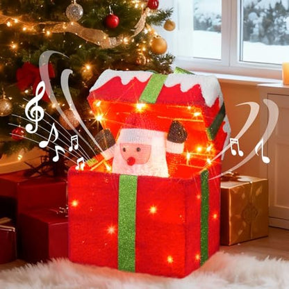 PEIDUO Animated Christmas Santa in Lighted Gift Box, Motion Sensor
