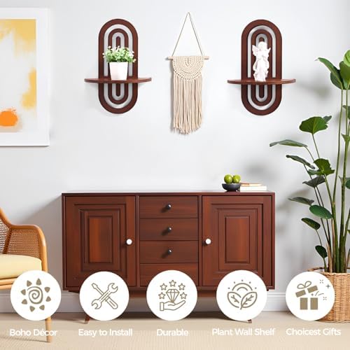Boho Wall Shelves Set of 2, Decorative Arched Wood Floating Shelf For