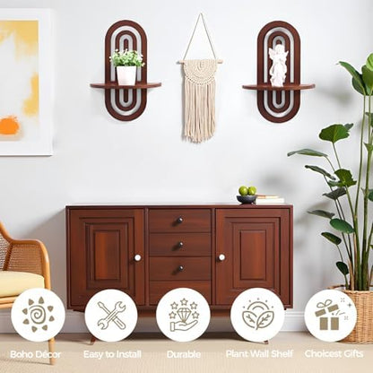 Boho Wall Shelves Set of 2, Decorative Arched Wood Floating Shelf For