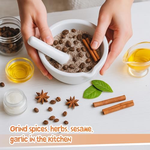 2 Sets Ceramics Mortar and Pestle Set, 5.3 and 3.2 Inch