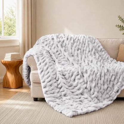 Touchat Ruched Rabbit Faux Fur Throw Blanket,Fluffy Soft Cozy,Tie-dye