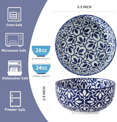 Cereal Bowls Set of 6, 28 Ounces Soup Bowls