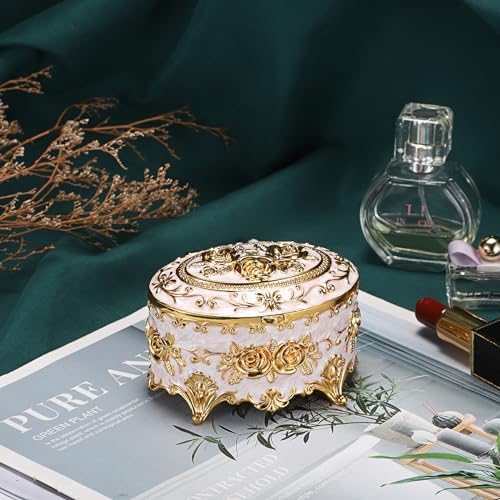 Hipiwe Vintage Metal Jewelry Box - Oval Trinket Organizer Ring Box