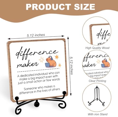 Funny Difference Maker Decor, Office Inspirational Quote Capybara Sign