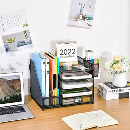 Marbrasse Desk Organizer with File Holder, 5-Tier Paper Letter Tray