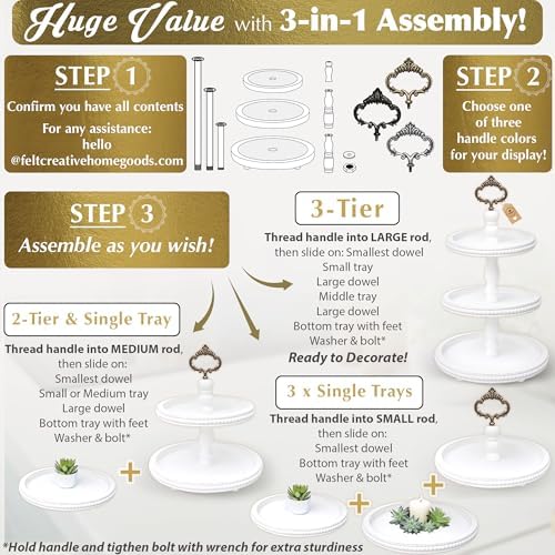 [3-in-1] Wooden Tiered Tray Stand - Beaded 3 Tiered Tray Decor Wood