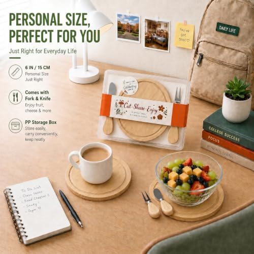 Storage-ready Bamboo Cheese Board Set, 6-Inch Mini Personal