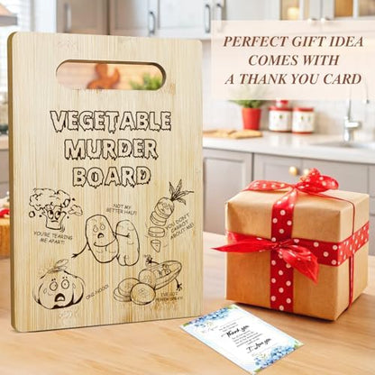Vegetable Murder Bamboo Cutting Board for Kitchen, Funny Charcuterie