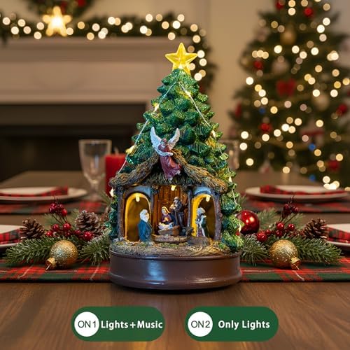 Christmas Tree Lighted Animated Rotating Adoration of The Magi