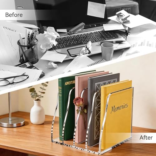 Acrylic Magazine File Holder,4 Vertical Compartments Desk Document