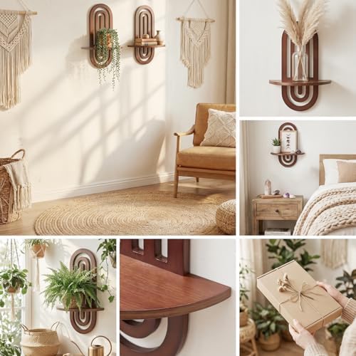 Boho Wall Shelves Set of 2, Decorative Arched Wood Floating Shelf For