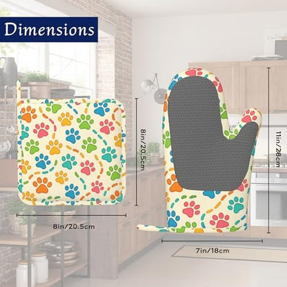 Cat Dog Paw Prints Oven Mitts and Pot Holders Colourful Footprint