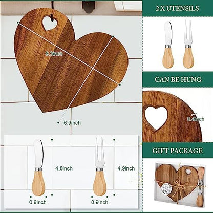 Patelai 18 Set Bridal Shower Game Prize Heart Cheese Board, Acacia