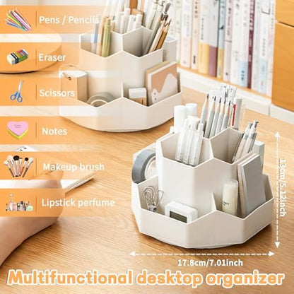 Cayxenful Pencil Pen Holder for Desk,9 Slots 360 Degree Rotating Desk