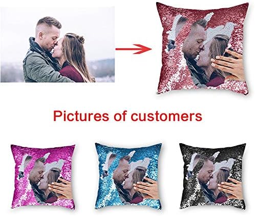 Family Photo Sequin Cushion Cover Custom Image Reversible Sequin