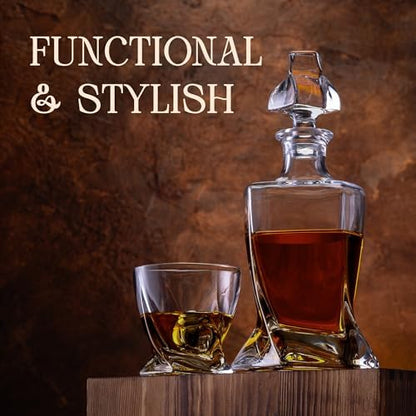 Mixology & Craft Crystal Whiskey Decanter Set 24oz with Glasses &