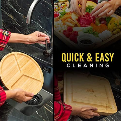 Ayeeko Bamboo Cheese Boards - Charcuterie Meat Board with Slide-Out