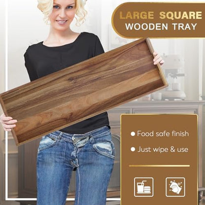 MAONAME Extra Large Ottoman Tray, 36 x 12 inches Acacia Wood Serving