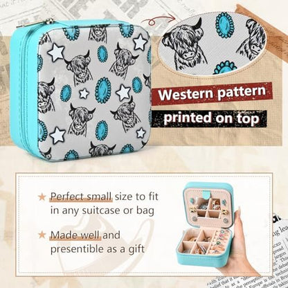Western Jewelry Box Case Highland Cow Print Travel Jewelry Organizer