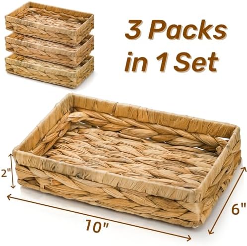 Eorbow 3 Packs Wicker Storage Trays, 10" Rattan Vanity Trays