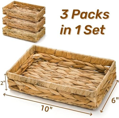 Eorbow 3 Packs Wicker Storage Trays, 10" Rattan Vanity Trays