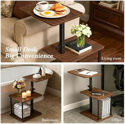 Faesun Swivel Side Table for Couch Arm, Height Adjustable C Shaped End