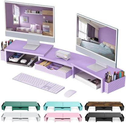 gianotter Dual Monitor Stand Riser With Drawer and 2 Pen Holders