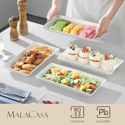 MALACASA Porcelain Serving Platters Set of 4,12 in Rectangular White