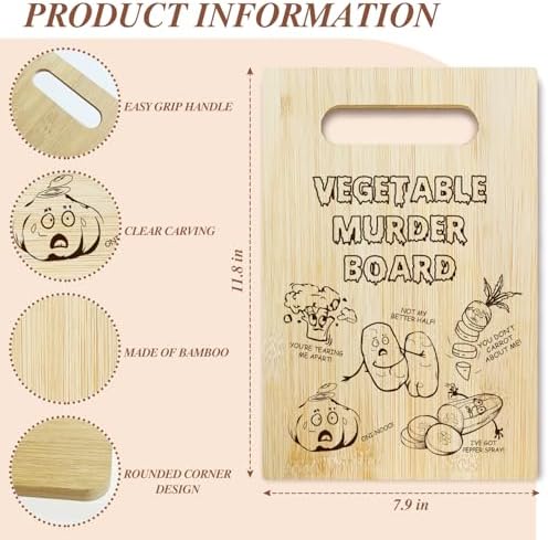 Vegetable Murder Bamboo Cutting Board for Kitchen, Funny Charcuterie